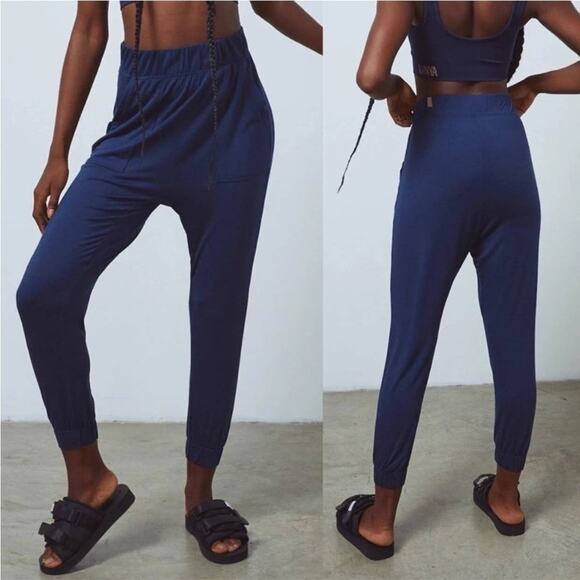 Lunya Soft Modal Draped Jogger In Deep navy Blue elastic waist lounge pajama S - Picture 1 of 9